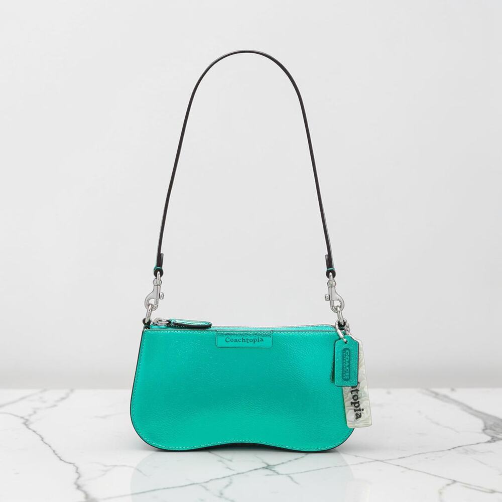 Coach Coachtopia Small Wavy Shoulder Bag Metallic Green Leather NWT CU873 New